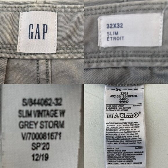 GAP Men's Pants Slim Fit Chinos Casual Vintage Washed Light Gray Size 32 - Picture 10 of 13